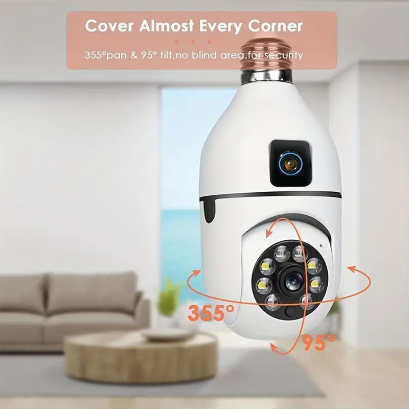 Caméra de surveillance de l'ampoule à double objectif E27 1080p Détection de mouvement de la vision nocturne Moniteur de sécurité du réseau intérieur
