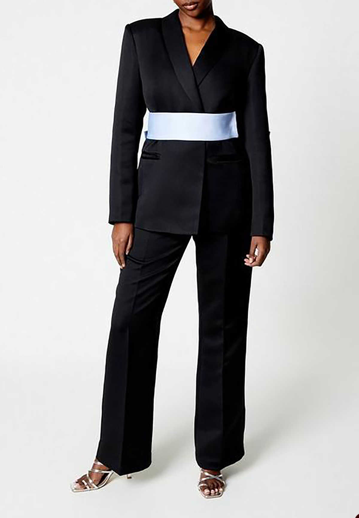 Pantaloni da donna nera abiti con fiocco blu 2 pezzi personalizzati su misura matera