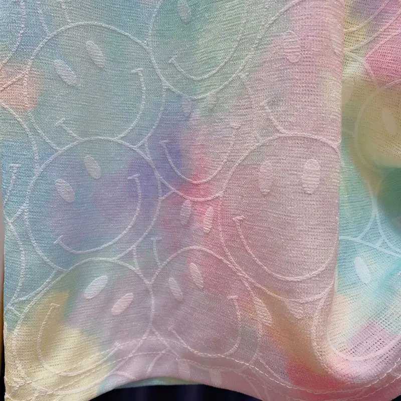 Ensembles de vêtements Girls 2023 Été Nouveau Ice Silk Rainbow Gradient T-shirt en vrac + Pant Set 3-12 ans pour enfants Tie Tied Clothingl240514