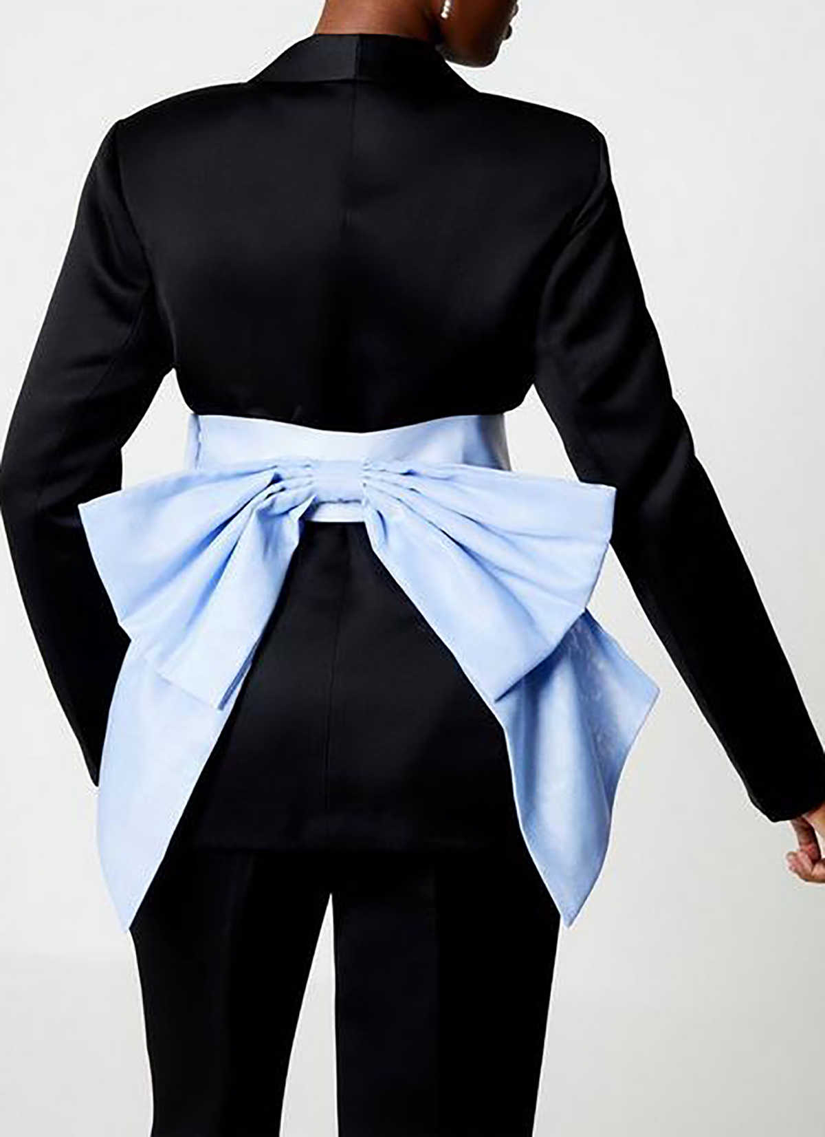 Pantaloni da donna nera abiti con fiocco blu 2 pezzi personalizzati su misura matera