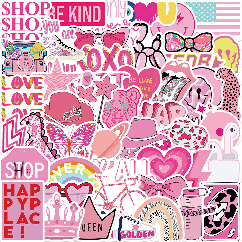 Cute Pink Stickers Aesthetic Trendy Car Sticker Laptop Water Bottle Phone Pad Guitar Bike Luggage Decals for Kids Girls Teens Gifts