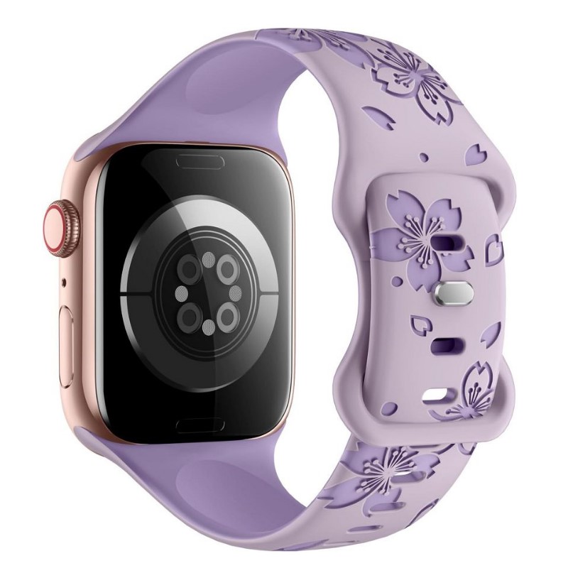 Band de montre à gravure florale pour Apple Watch Ultra Stracles compatible avec Iwatch Ultra 9 8 7 6 5 4 3 2 Femme en silicone à double couleur