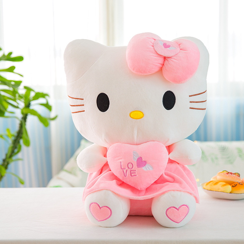 Novo boneca de brinquedo de gato rosa de gato que segura coração anjo pano de pano de menina coração presente de aniversário um substituto de cabelo