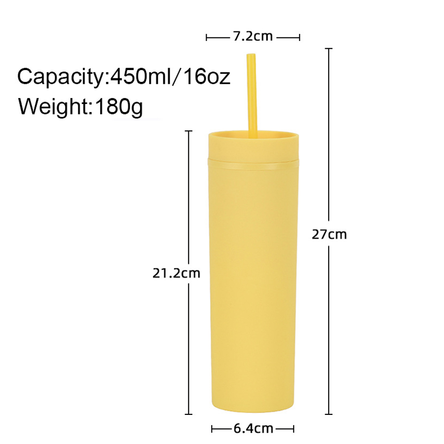 蓋付きのスポットグッズ再利用可能なマットアクリルタンブラー16オンスのダブルウォールプラスチック製スキニータンブラーカップと蓋とストロープラスチック水ボトル