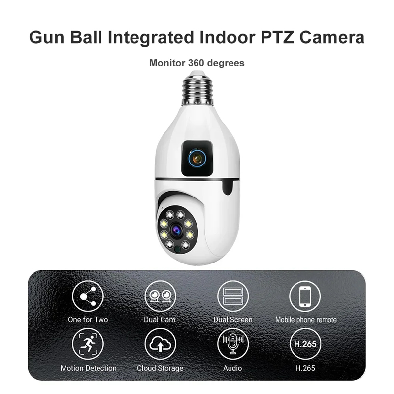 Cámara de vigilancia de bulbo de doble lente E27 1080p Detección de movimiento de visión nocturna Cámaras de monitor de seguridad de red de interior al aire libre Smart Home AI Tracking