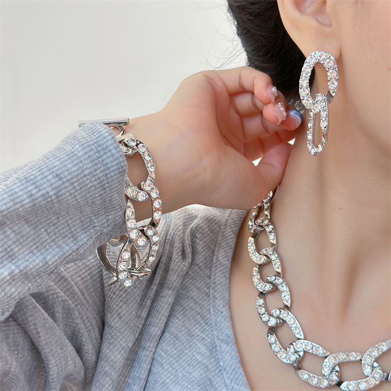 Кубинская цепная мода полная бриллиантовая световая роскошная ожерель