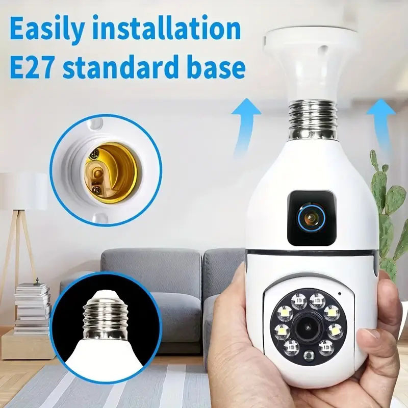 Caméra de surveillance de l'ampoule à double objectif E27 1080p Détection de mouvement de la vision nocturne Moniteur de sécurité du réseau intérieur