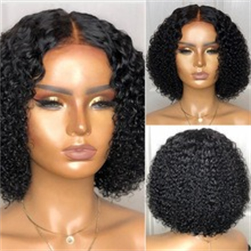 High Quality 14 Inch Short Bob Curly Human Hair Wig with Baby Hairs Brazilian Pre-Plucked Lace Front Synthetic Wigs For Women Girls Dropshipping