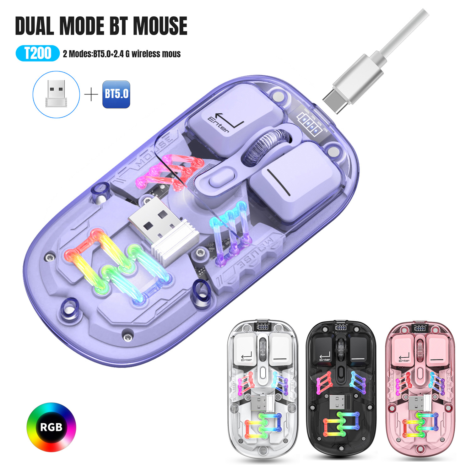 Bezprzewodowy mysz z podwójnego trybu 2,4 g/Bluetooth 5.0