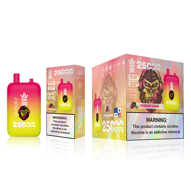 Original Bang King 25000 Puffs Puffle jetable Puff 25k Double Pods 23 ml + 23 ml Bobine de maillage e-liquide Rechargeable 650mAh Batterie E Cigarettes 0% 2% 3% 5% VACPER 12 FAVORS