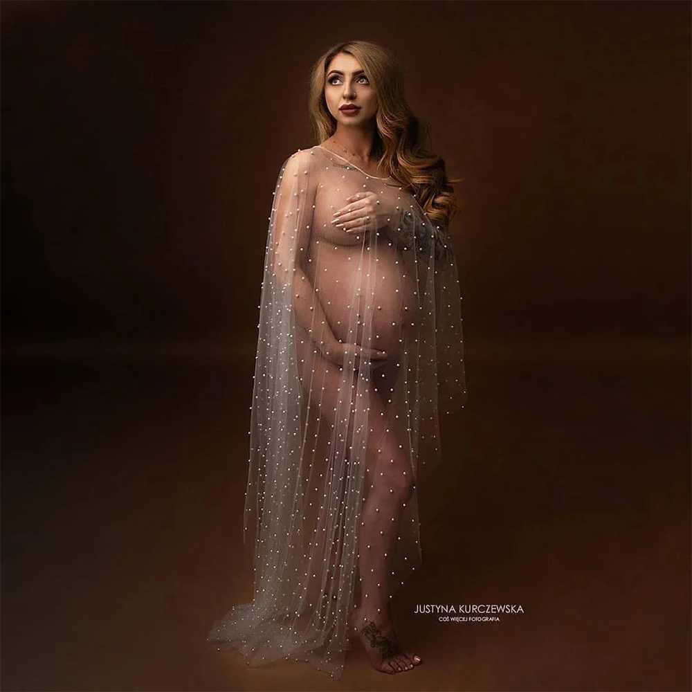 Moderskapsklänningar sexiga moderskapsklänningar för fotografering tyll pärla graviditet klänning fotografering prop maxi klänningar för gravida kvinnor kläder t240509
