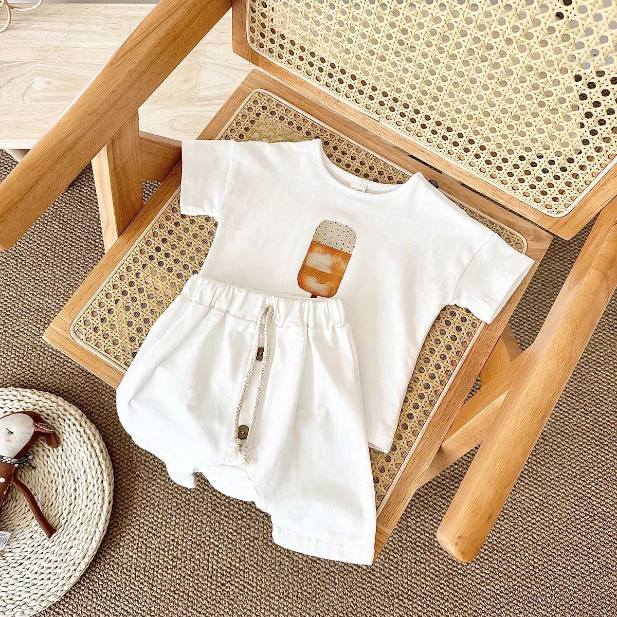 Kledingsets Summer Boys Clothing Set Organic Cotton Ice T-Shirt Baby Girls Clothing Set Childrens T-Shirt+Shorts Pasgeboren Babyl2405