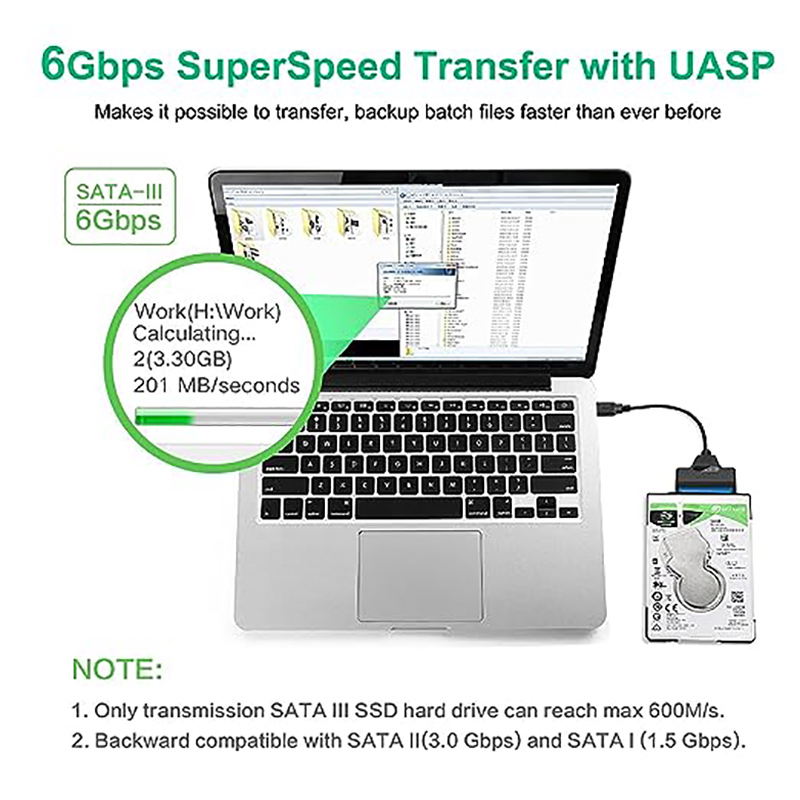 SATA till USB 3.0 Adapterkabel för 2,5 tum hårddisk HDD/SSD -dataöverföring, extern hårddiskomvandlare Support UASP