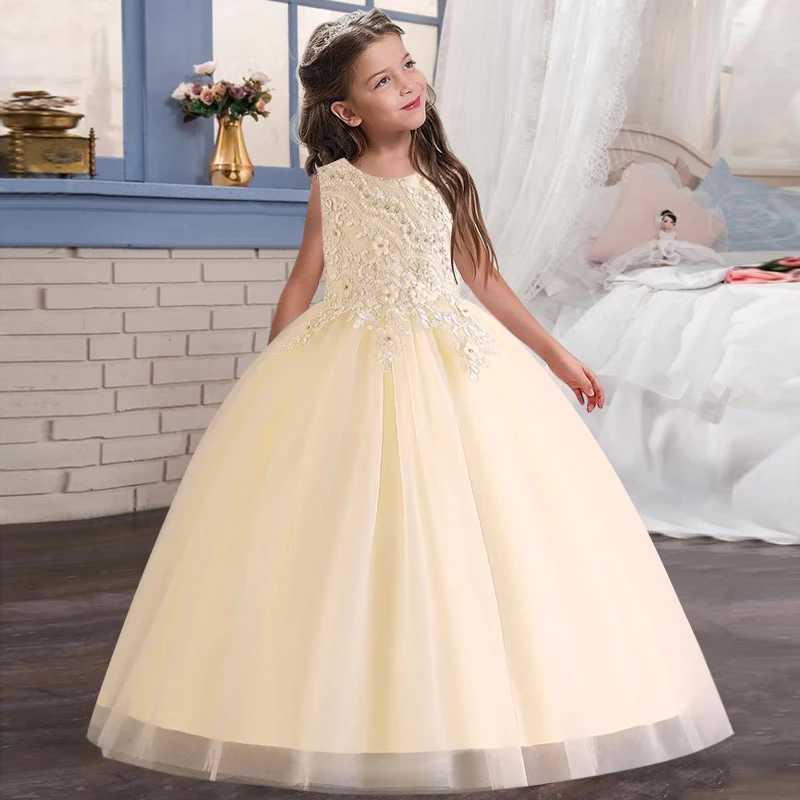 Robes de fille Tulle Beauty Pageant Party Robe de 4-12 ans Robe de fleur de mariage élégant avec bretelles en dentelle exotique Hobe des filles Y240514