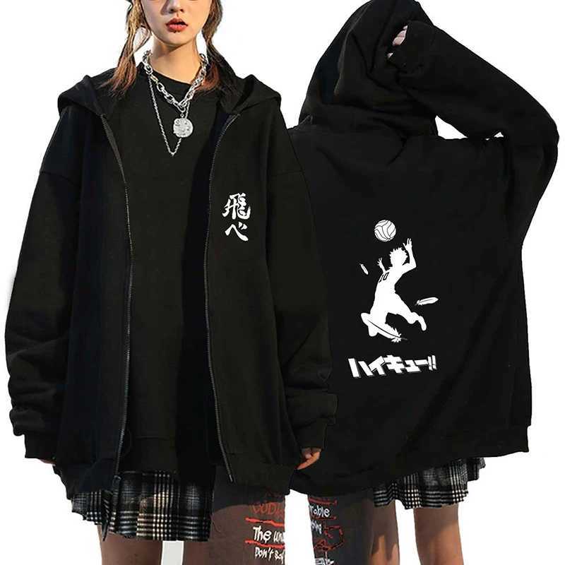 Heren Hoodies Sweatshirts Haikyuu Japan Anime Men Dames Zipper Hoodie Karasuno High School Plus size sweatshirt Harajuku Unisex Lange Slve Zip Up Jacket T240510