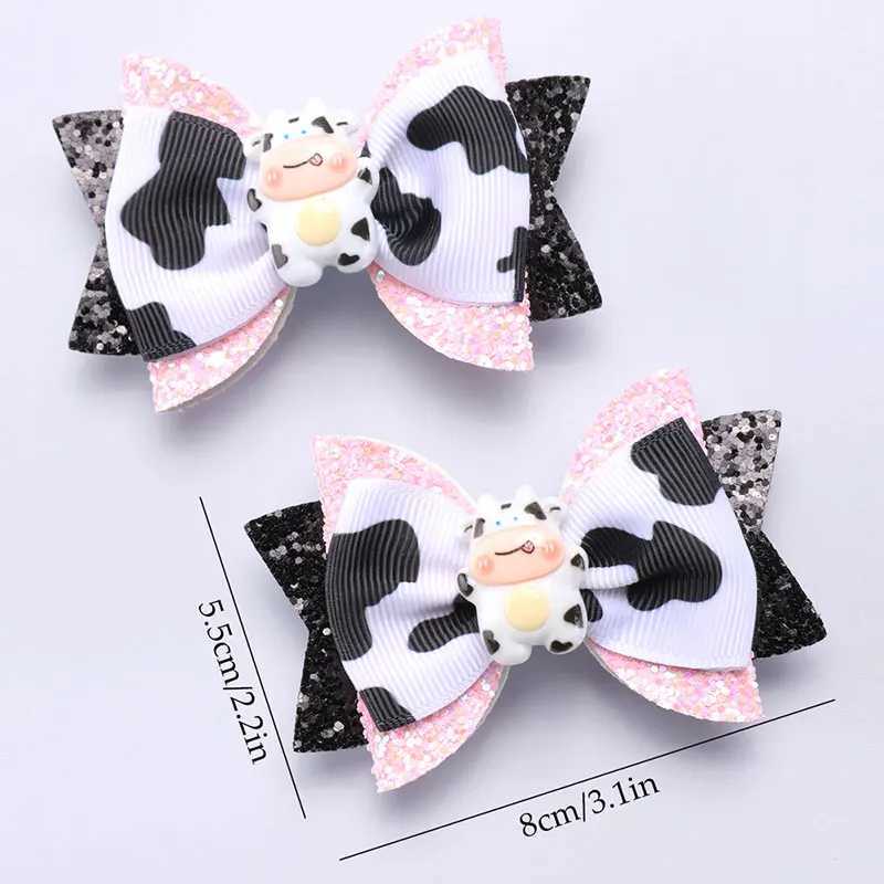 Haaraccessoires 2 Solid Cowhide Ribbon Bow Baby Hair Clips Handgemaakte booghaarclips Flash Emmer Childrens Hair Clips D240514