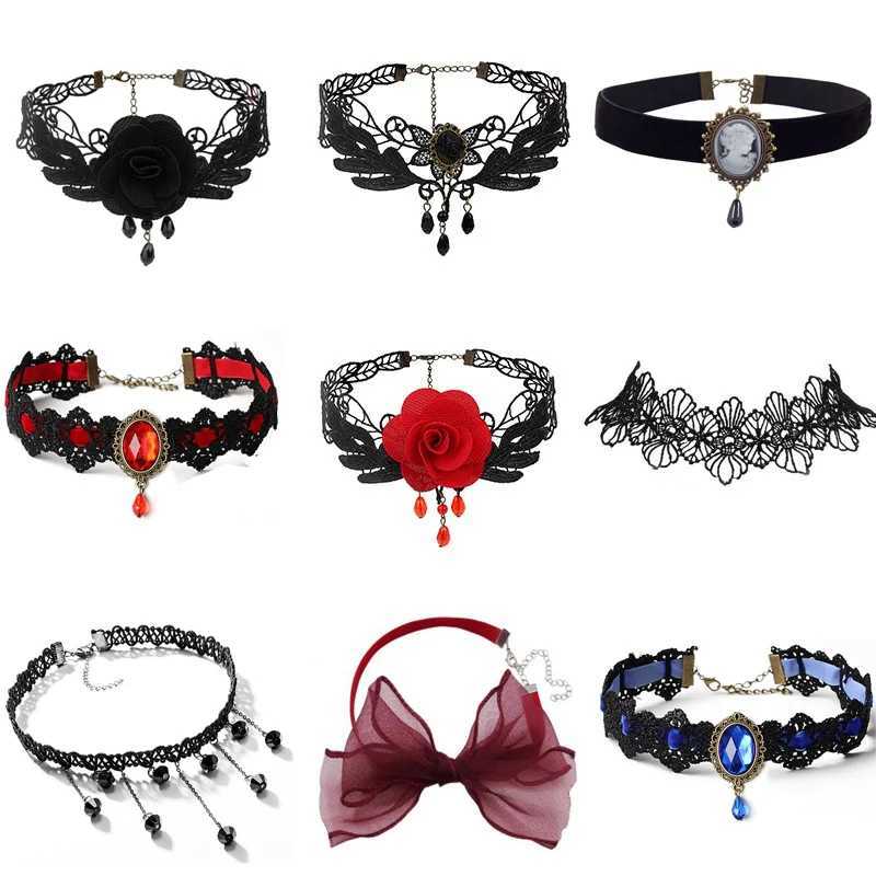 Chokers Harajuku Kristallklaration Halskette Schwarzer Spitzen Halskette Frauen Blumen Halskette Bohemian Blume Charm Qianan Schmuck D240514