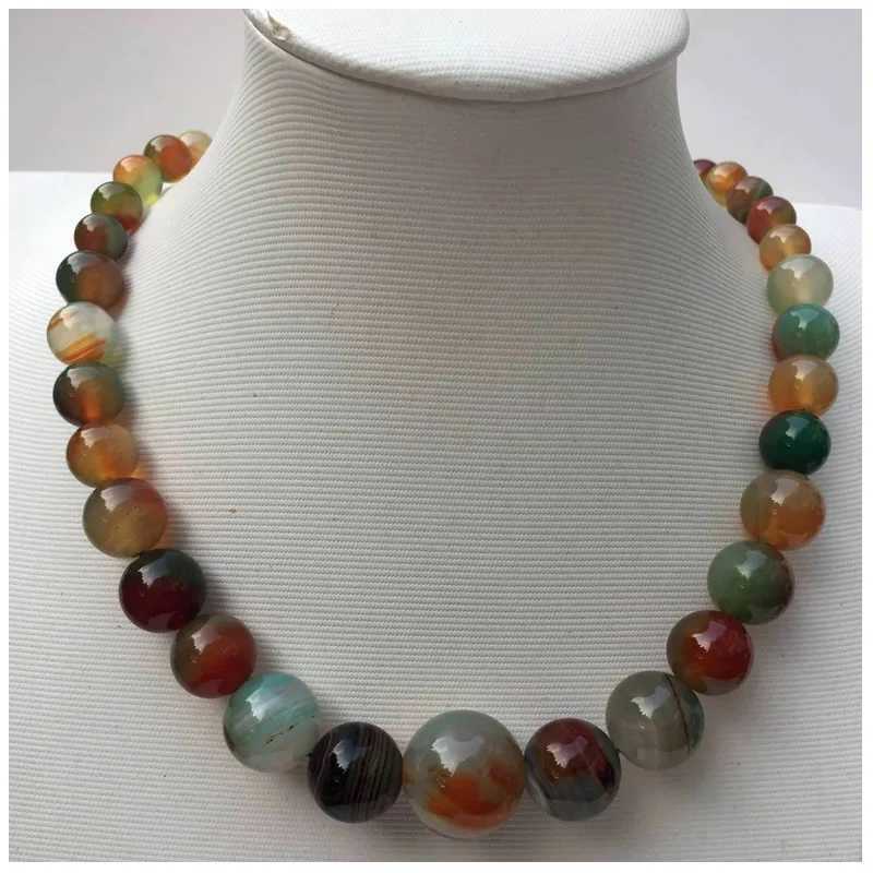 Collares de cuentas de 18 mm Botswana Agate Charm Joya de moda Multicolor Canelian Round Beads Collar de mujer 21.5 D240514