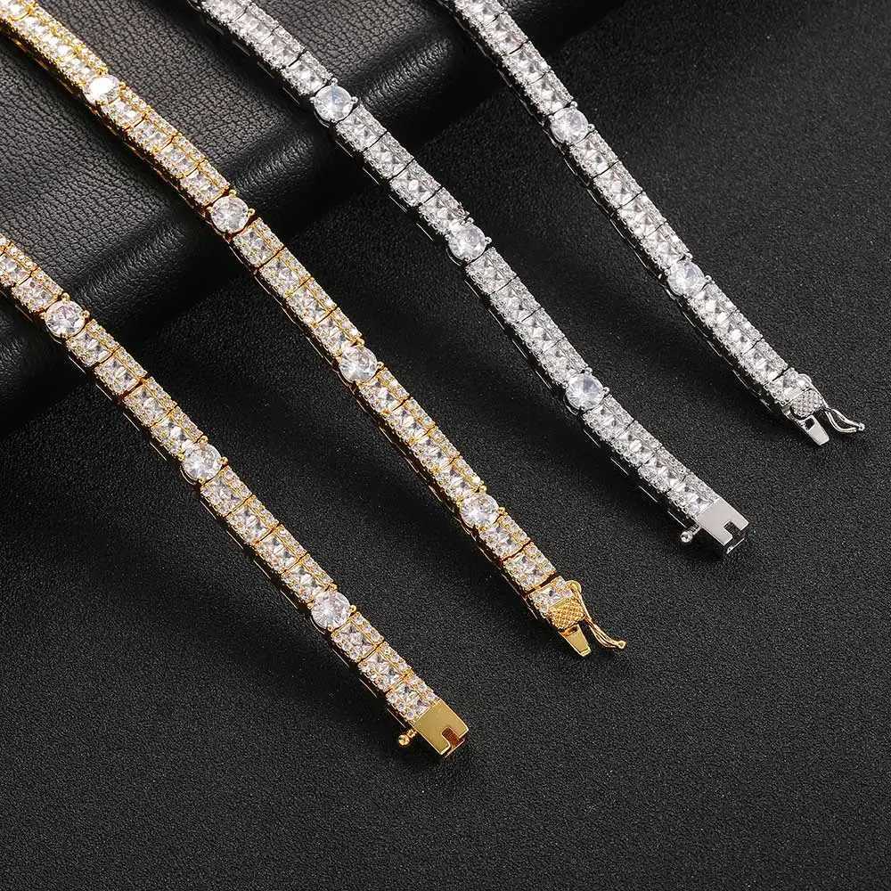 Tennis Hip Hop Jewelry 6mm Square Round Mixed Zircon Tennis Chain Necklace Fashion Personalized Womens Wear Accessories d240514