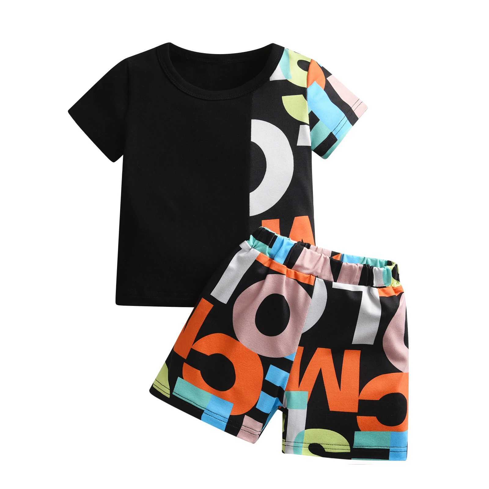 Kläder sätter nytt mode småbarn baby pojkar kläder set bokstäver tryckt bomull kort ärm o-hals t-shirt och shorts outfit