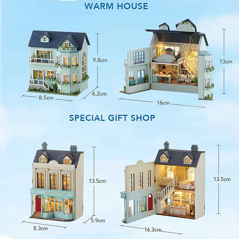 Architecture/DIY House DIY Mini Wooden Dollhouse With Furniture Light Doll House Casa Assembly Pink Princess Villa Architecture Doll Houses Toys Gifts