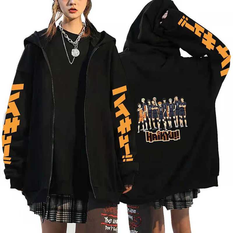 Heren Hoodies Sweatshirts Haikyuu Japan Anime Men Dames Zipper Hoodie Karasuno High School Plus size sweatshirt Harajuku Unisex Lange Slve Zip Up Jacket T240510