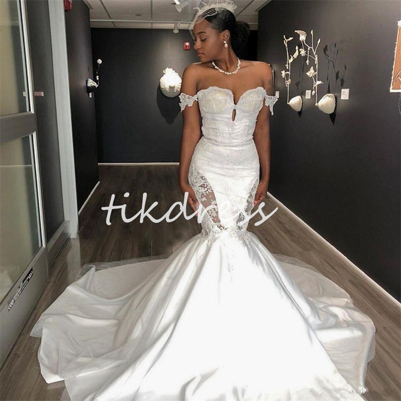 Aso ebi Mermaid Wedding Dresses2024 See See Sil See Sied Side African Country Bridal Dress Sweep Train Satin Boho Bride Dress Elegant Vestio De Novia Gatsby Boda