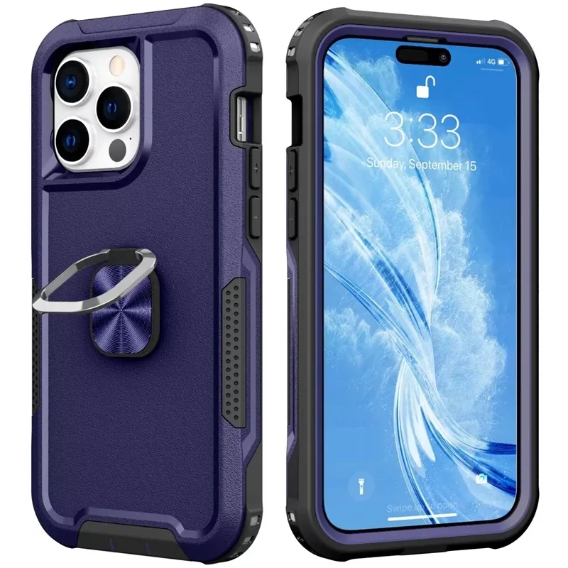 2 in 1 robuste Hybrid -Rüstungs -Telefonhüllen für iPhone 15 Pro max 14 13 12 Mini 11 x xs xr max plus schockdes Ringabdeckung mit Kickstand -Schutzschale