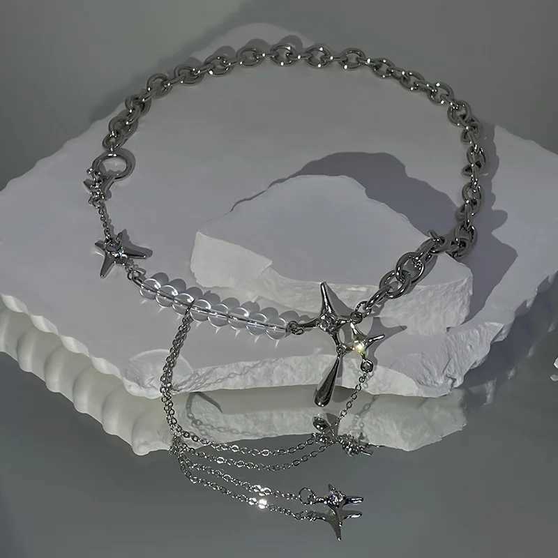 Chokers kpop oregelbunden stjärnkedja halsband y2k zirkon kristallpärlor tofs halsband skönhet stjärna hjärthalsband smycken gåvor d240514