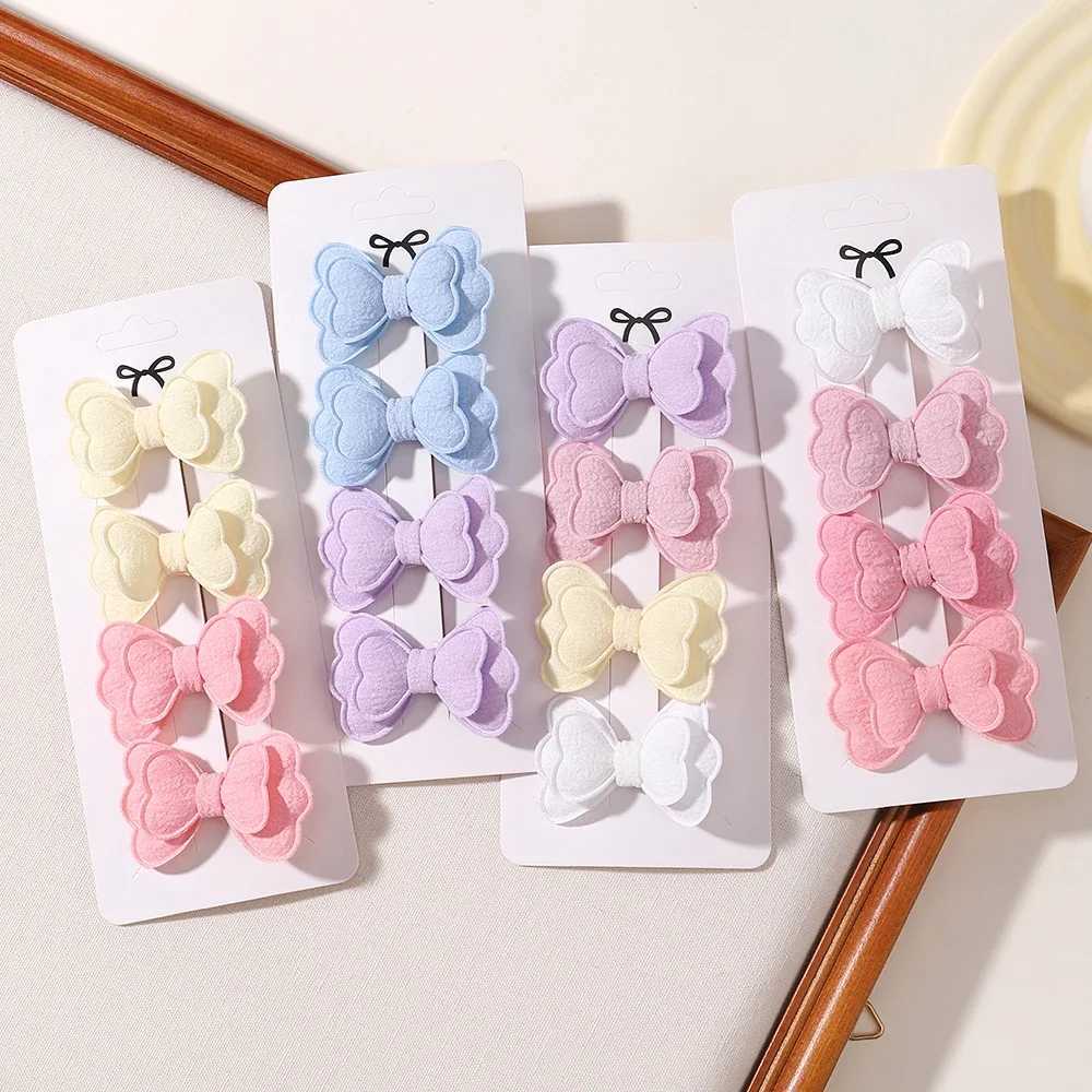 Hair Accessories 4-piececandy colored hair clip set suitable for girls double layered bow cute bangs hair pins cotton d240514