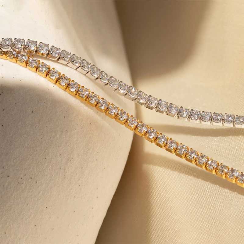 Chokers 2mm Mosilicon Tennis Necklace 925 Silver 18K Gold Plated Sparkling Water Diamond Chain Bridal Wedding Jewelry D240514