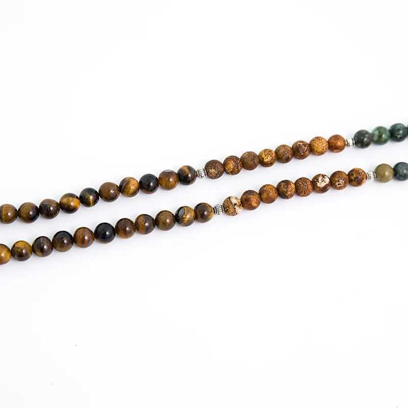 Collane di perline 8mm giallo naturale tigre occhio indiano albero di agata agata 108 japa mala collana meditazione yoga xizang set di gioielli d240514