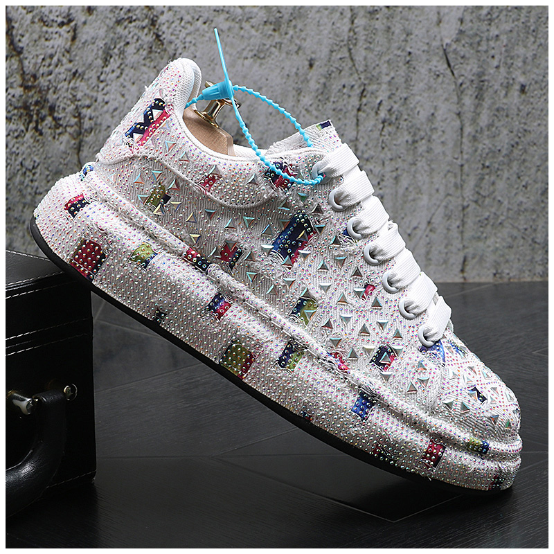 Chaussures européennes de mariage dres spring printemps respirant lacet-up blanc vert ginestone décontracté sneaker rond