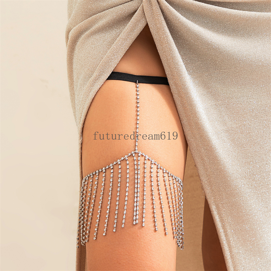 Sexy Rhinestone Tassel Leg Thigh Chain for Women Summer Bikini Wed Bride Garter Belt Party Body Jewelry Y2K Accessories