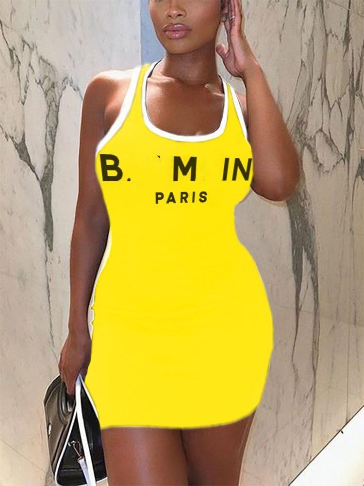 تصميم جديد للنساء بلا أكمام بونسيكون تونك شعار رسالة صيف فستان الخزان القصير
