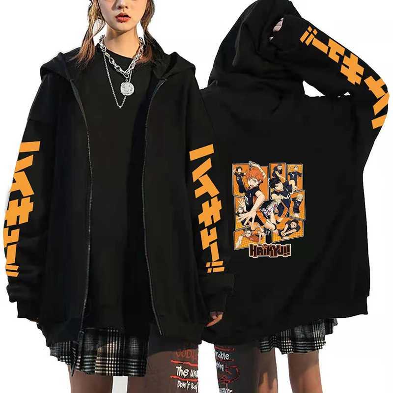 Heren Hoodies Sweatshirts Haikyuu Japan Anime Men Dames Zipper Hoodie Karasuno High School Plus size sweatshirt Harajuku Unisex Lange Slve Zip Up Jacket T240510