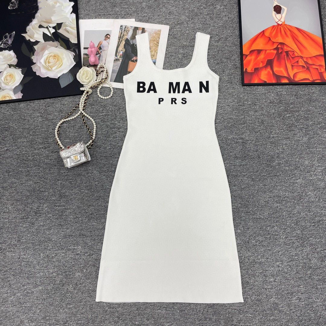 Ny design kvinnor ärmlös avslappnad bodycon tunika logotyp bokstäver tryck stickad designer tank klänning sml
