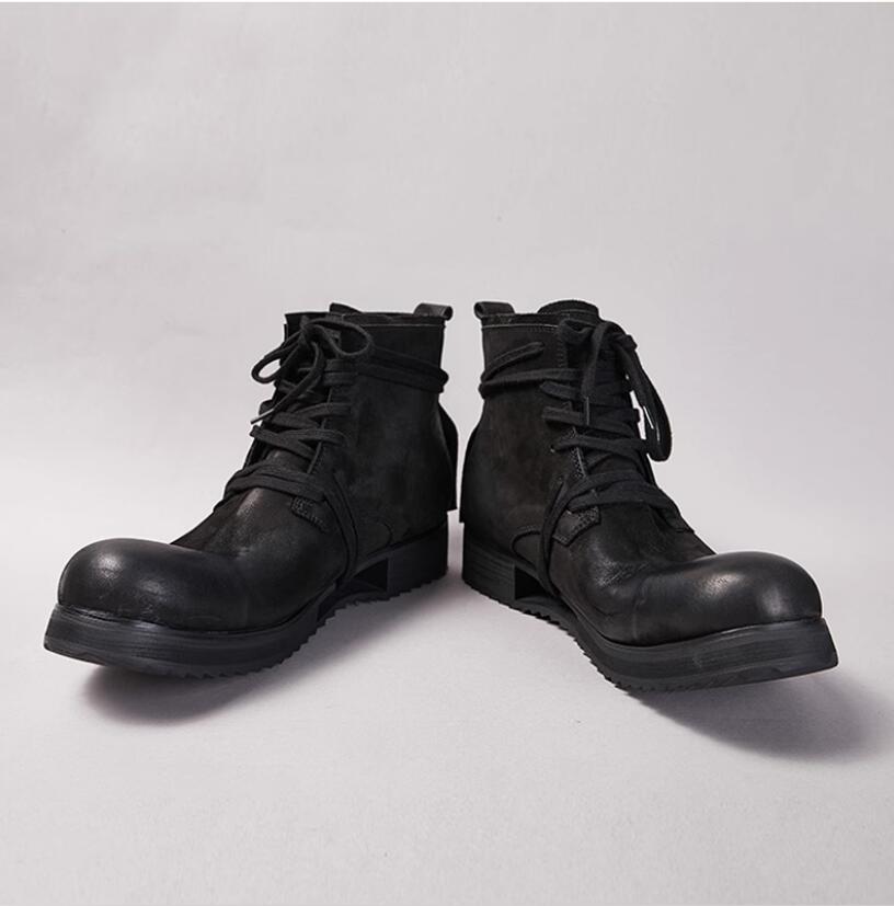 Round Toe Men Casual Ankle Boots Genuine Leather Lace-Up Outdoor Walking Fashion Sneakers High Quality Men Motorcycle Boots