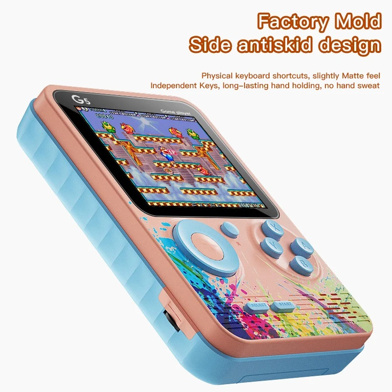 G5 Retro Handheld 500 Klasik Oyun ile Oyun Konsolu 3.0inch Ekran Taşınabilir Gamepad Macaron Renk 1020mAh Şarj Edilebilir Pil