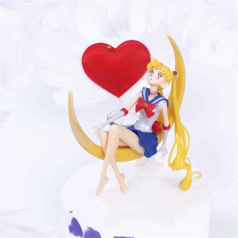 Action Toy Figures Cartoon Anime Sailor Moon Tsukino Action Figure Wings Toy Doll Cake Dekoration Collection Model Girt Toy for Children Y240514