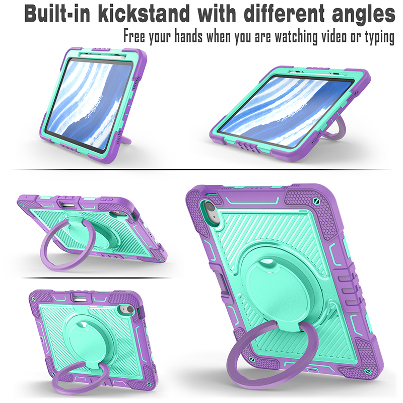 Custodia da tavoletta pesante iPad AIR 11 2024 Case da 11 pollici e 360 gradi Custodia a rotazione con custodia in silicone della spalla AIR4/AIR5/AIR6