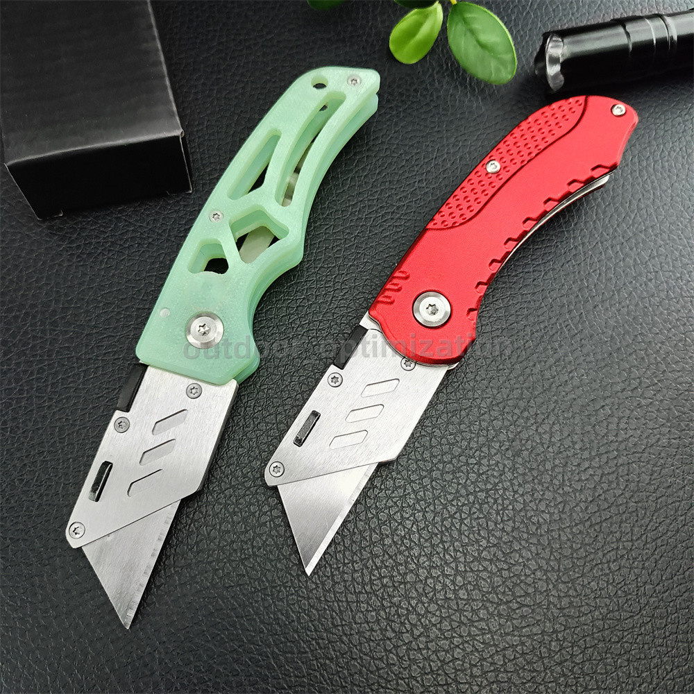 Utility Folding Knife Stainless Steel G10/Aluminum Handle EDC Pocket Knifes, Trapezoidal Razor Blade for Packaging, Box Cutting Work, Home, Office, Outdoor Use