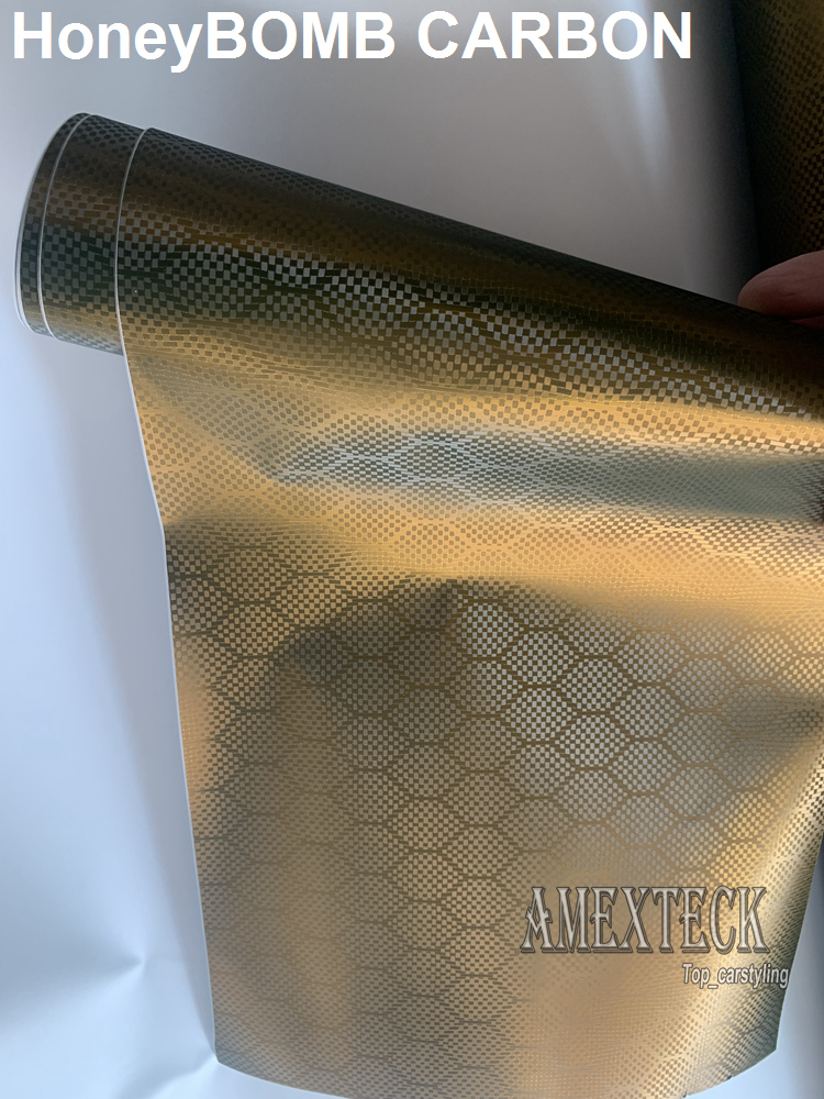 HD 6D Honeycomb Black Carbon Vinyl Wrap Covering Film With Air Release Initial Low Tack Glue Self Adhesive Foil 1.52x18m 5X59ft With PET Liner