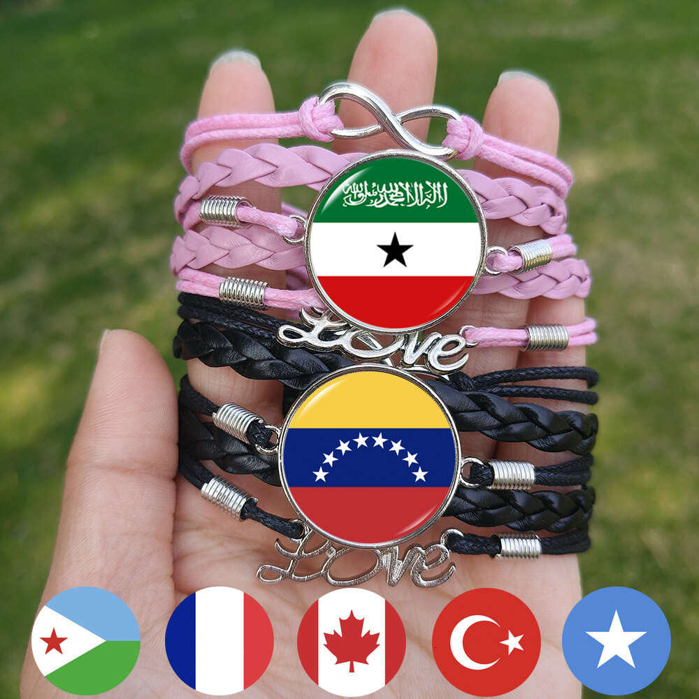 Bracelet de drapeau du Somaliland Canada Turkey USA France Italie Somalie Djibouti Argentine Venezuela Hongrie en cuir en verre en verre