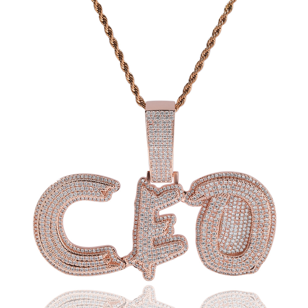 Tilt Burr Letters A-Z Custom Name Pendant Necklaces 5A Zircon Real Gold Plated Full Zircon