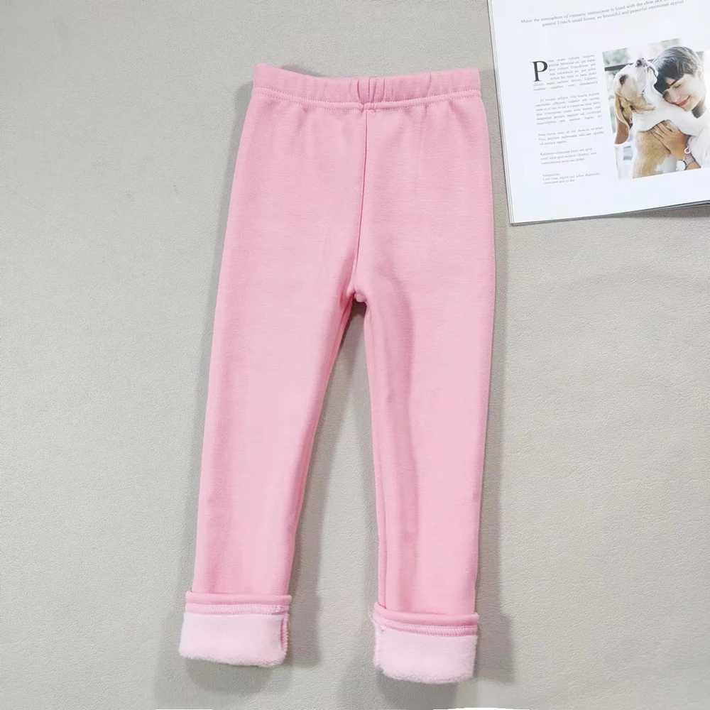 Trousers Shorts 2023 Girls Pants Childrens Winter Thick Warm Pants Warm Elastic Pink Navy Blue Underpants Boys PantsL2405L2405