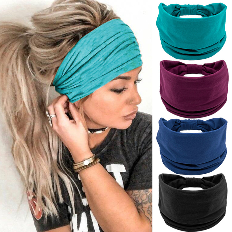 Bandeaux larges pour femmes non glissantes bandes de cheveux élastiques souples yoga coulant sportive entraîne gym gym têtes, tissu coton noué africain turbans bandana