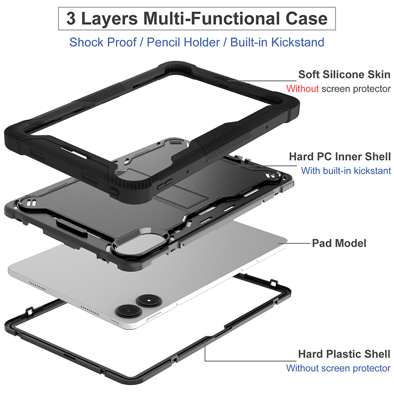 Caso de serviço pesado para Redmi Pad Pro 12,1 polegadas, Caso de proteção fofo à prova de choque, com tampa de comprimido de silicone+pc kickstand