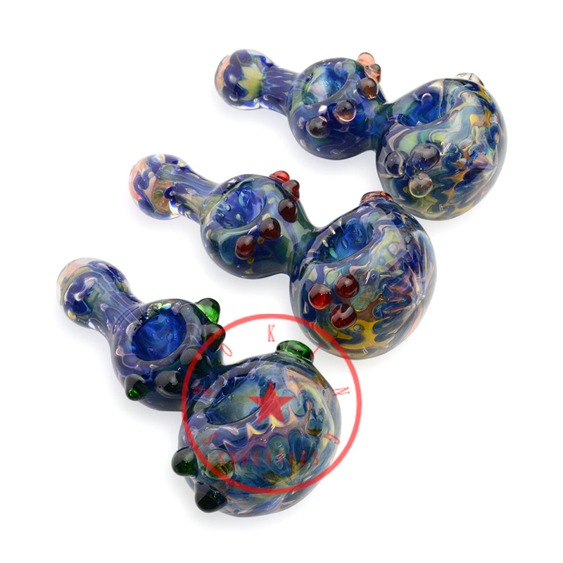 Colorful Double Bowls Art Smoking Glass Pipes Portable Handmade Dry Herb Tobacco Filter Spoon Bowl Innovative Pocket Cigarette Holder DHL