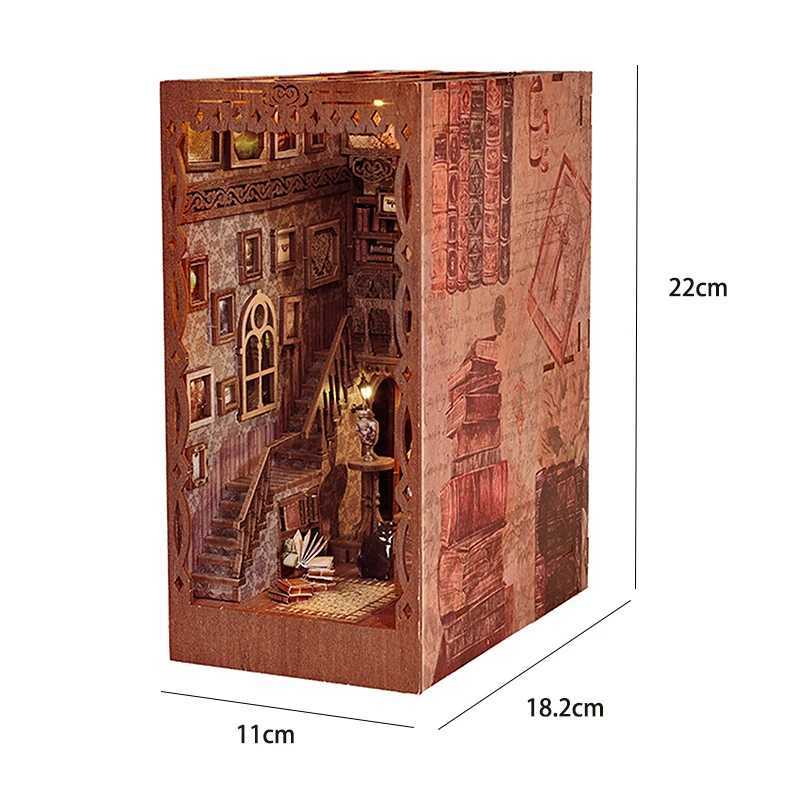 Arkitektur/DIY House DIY Book Nook Kit 3D Trä Miniatyr Dollhouse Puzzle Bookhelf Insert Decor med LED Light Building Model Toys för gåvor